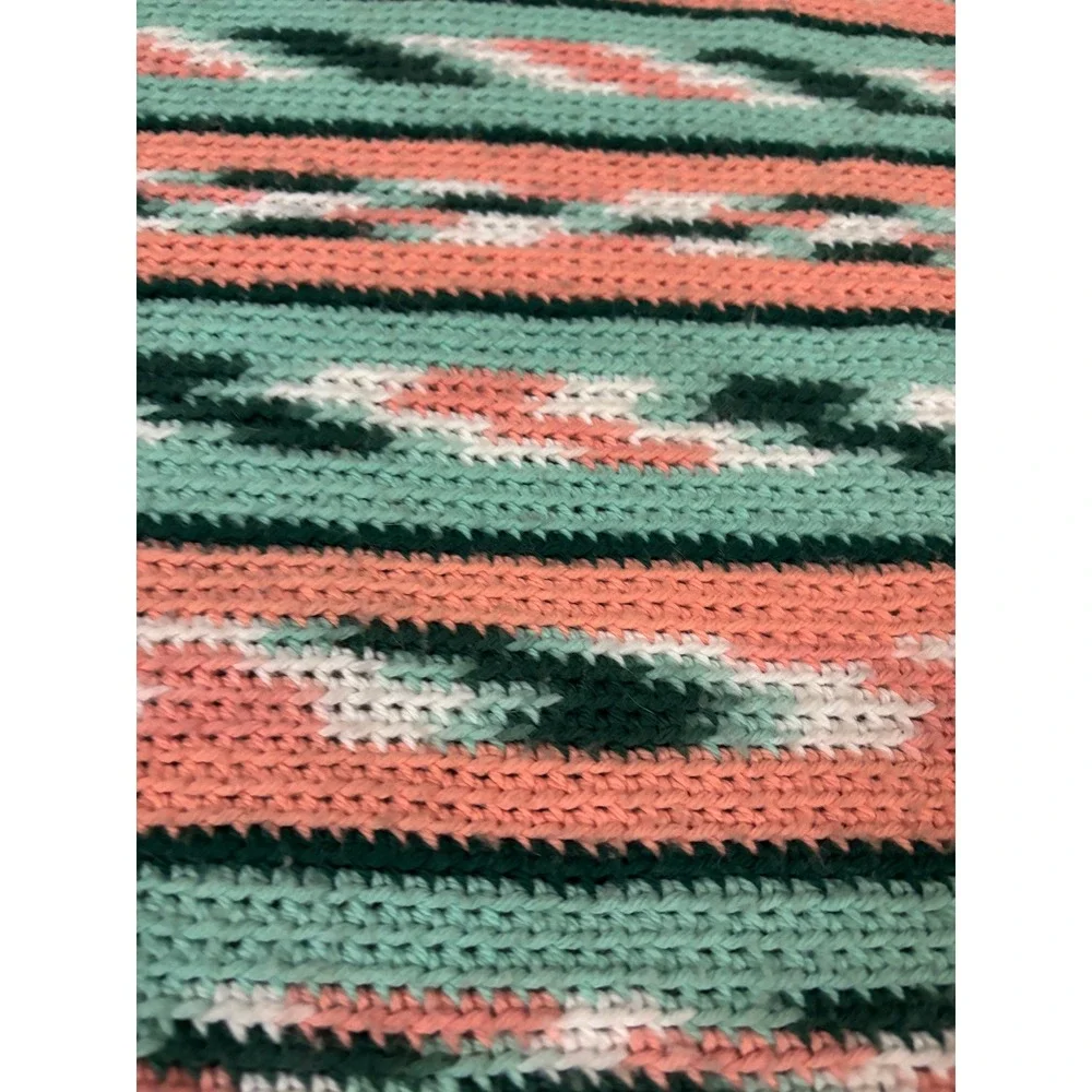 Vintage‎ Handmade Crochet Southwest Style Throw Blanket Afghan 37x72 Fringe